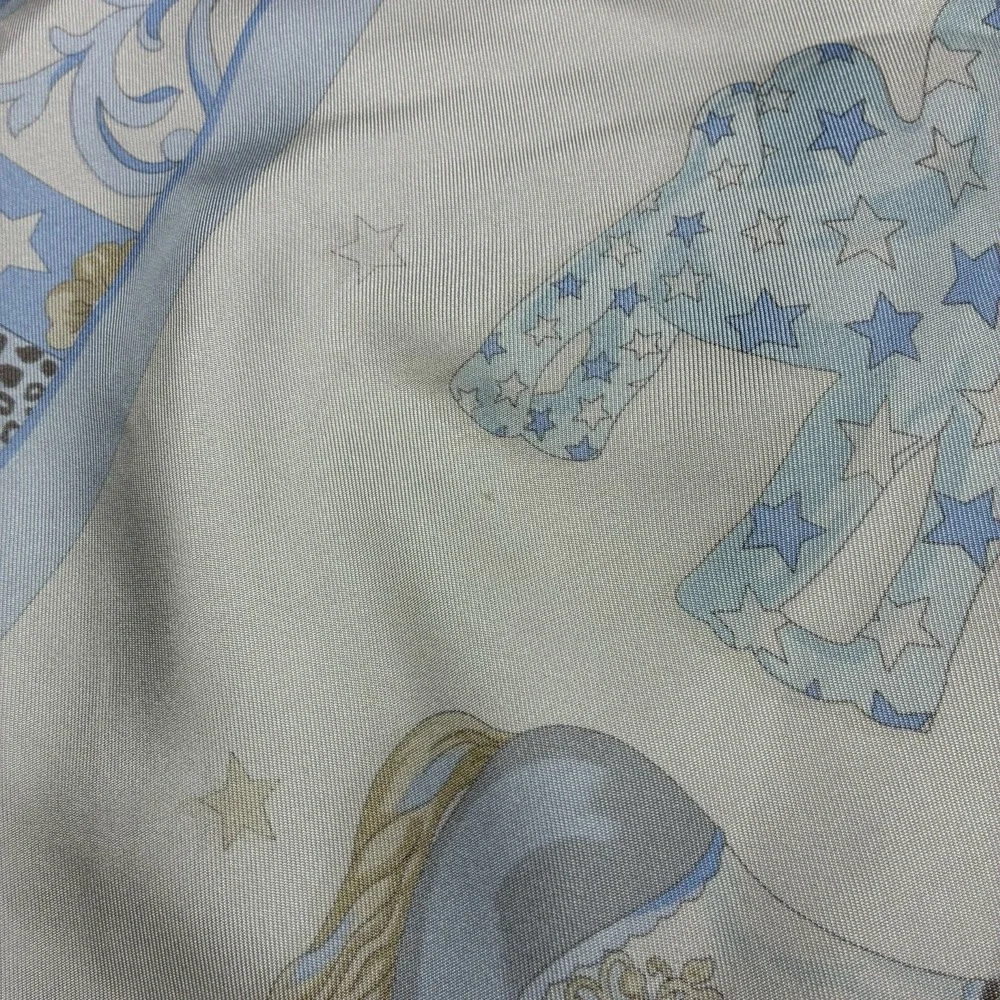Vintage Longchamp Silk Scarf 34x34 Blue Horse Equestrian Floral Italy Square